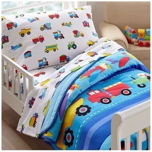 Olive Kid Trains, Planes, & Trucks Toddler Bedding